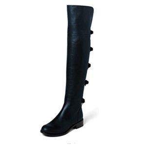 Black Over The Knee Boot Lace Up Side Zipper Boot